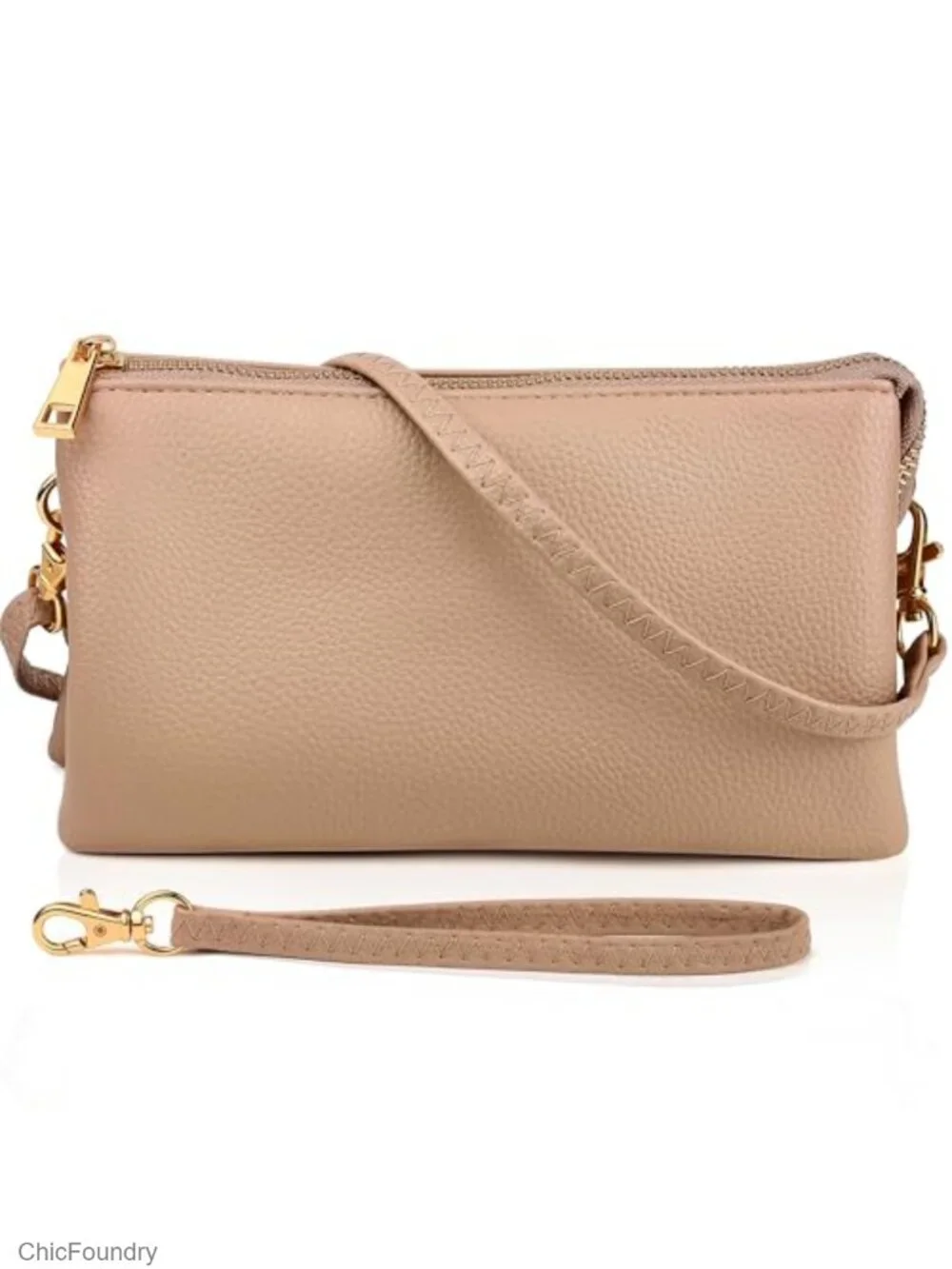 Vegan Leather Convertible Wristlet Purse with Detachable Straps